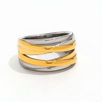 Joolim PVD-beschichteter Großhandels-Wasserdichter Modischer Breiter Designer Chunky Zweifarbiger Wickelband-Ring aus Edelstahl-Schmuck