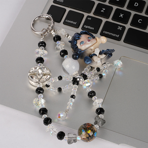 Dễ thương Macaron Bow Đính Cườm Keychain Vòng Tay Hoa Móc Chìa Khóa hạt điện thoại di động chuỗi dây đeo charm Acrylic tim móc khóa - Product Image 3