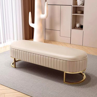 Banc de salon moderne en cuir, tabouret de bout de lit rembourré, chaise de chambre à coucher avec base en acier inoxydable doré, pouf et ottoman