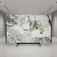 Dalle de marbre naturel de Namibie, île des Caraïbes, polie, blanc crème, avec des veines noires, vertes et dorées, pour revêtements muraux et sols de luxe