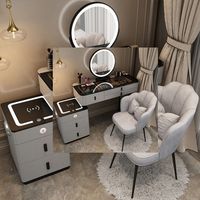 Meuble intelligent moderne et simple, coiffeuse multifonctionnelle de princesse avec miroir, chaise et armoire latérale en bois massif pour chambre à coucher