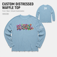 T-shirt Homme Personnalisé à Manches Longues en Maille Gaufrée Effet Vieilli, Col Rond, Imprimé Graffiti, Décontracté, Thermique, pour Tenue Décontractée ou de Nuit, Fabricant