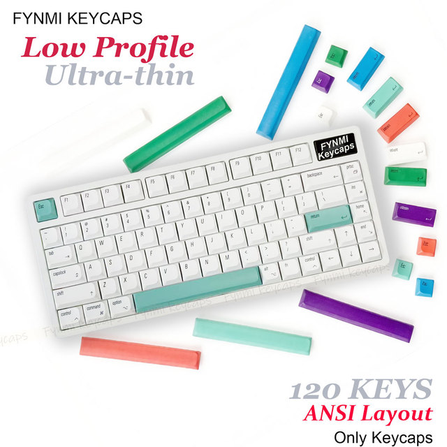 FYNMI White-Mac Ultra-thin 120 Keys 6 Colors Low Profile PBT Sublimation Keycaps for Mechanical Keyboards