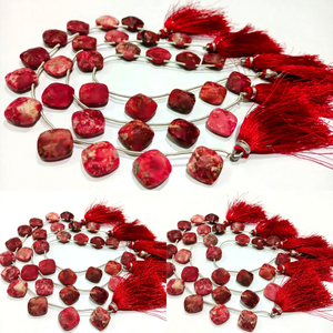 Perles facettées en thulite naturelle, forme coussin, 14 mm, vendues par brin de 8 pouces de long - Product Image 1