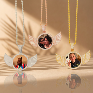 VVS Moissanite Diamond Custom Photo Wings Pendant Gold Plated Rope <b>Chain</b> Necklace <b>Iced</b> <b>Out</b> - Product Image 1