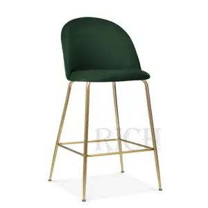 Minimalist ische Theken hocker Stühle haltbare Metall beine Bar stuhl mit Rückenlehne Italienische Luxus Barhocker moderner samt grüner Barhocker