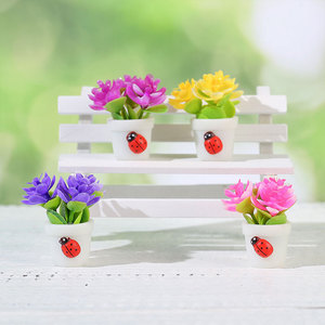 Plantas artificiales en miniatura en maceta con decoración de mariquita para escritorio y adorno de coche, estilo natural, resinas plásticas de alta simulación - Product Image 2