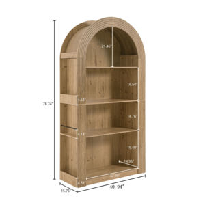 Bibliothèque arquée de 78,74 po de hauteur, bibliothèque de rangement arquée à 4 niveaux de style moderne du milieu du siècle avec étagère de présentation ouverte - Product Image 4