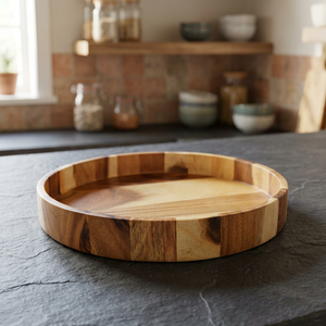 Plateau de service en bois d'acacia, écologique, fait main, durable, design minimaliste, décoration d'intérieur pour plats, assiettes, Ramadan, Eid - Product Image 1