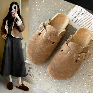 Sabots d'hiver 2002-11, tongs plates à bout fermé, liège, doublure en fourrure, pantoufles légères et fourrées pour hommes et femmes, décontractées, intérieur/extérieur - Product Image 3