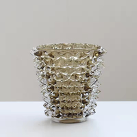 Vase d'art en verre froissé fait à la main de luxe moderne Prismes triangulaires de couleur kaki Vases épais à épines vases à fleurs