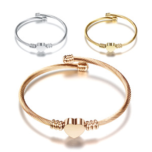 Heart Shape Cable Wire Bracelet Stainless Steel <b>Gold</b> Rose <b>Gold</b> Silver Unisex Gift Jewelry Fashion <b>String</b> Bracelet - Product Image 1