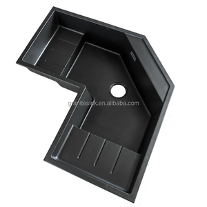 <span class=keywords><strong>Lavelli</strong></span> da <span class=keywords><strong>cucina</strong></span> ad angolo in pietra di quarzo composito in granito bianco nero Topmount di lusso Multi-funzionale - Product Image 4