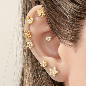 새로운 금 16g 스테인레스 스틸 플랫 백 귀걸이 꽃 Labret 입술 나선 다이스 귀 피어싱 보석 - Product Image 5