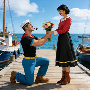 Costume de couple <span class=keywords><strong>Popeye</strong></span> <span class=keywords><strong>et</strong></span> <span class=keywords><strong>Olive</strong></span> Oyl - Déguisement rétro de <span class=keywords><strong>dessin</strong></span> <span class=keywords><strong>animé</strong></span>, tenue de cosplay sur le thème de la marine, ensemble pour fête à thème - Product Image 3