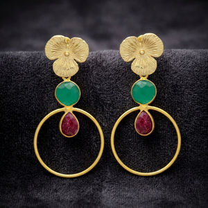 Pendientes Circulares de Rubí y Aguamarina con Diseño de Cabeza de Flor, Joyería Étnica Hecha a Mano para Bodas y Fiestas - Product Image 3