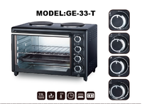 Mini-four électrique noir avec fonction grill rotatif, cuisson et rôtissage, capacité 33L, usage domestique et hôtelier -33-R