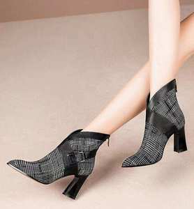 <span class=keywords><strong>Botines</strong></span> de tacón alto para mujer, tacón grueso, novedad 2019, de cuero suave, de tubo corto, de tacón medio, con <span class=keywords><strong>punta</strong></span>, hasta el tobillo - Product Image 6