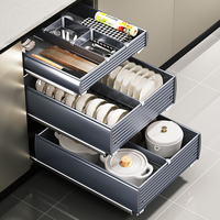 HNOSS Tiroir coulissant en aluminium Panier organisateur Tiroir Armoires de cuisine Panier coulissant 3 couches