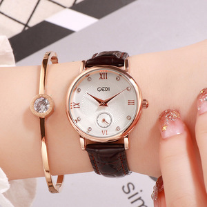 Preppy style artistic women's wristwatch simple diamond-set leather strap women's casual watch - Product Image 1