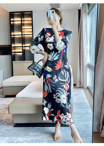 <span class=keywords><strong>Abito</strong></span> Estivo Elegante Personalizzato, Casual e Ampio con Pieghe Floreali, Vestito <span class=keywords><strong>Lungo</strong></span> da Donna con Mezze Maniche e Collo Alto - Product Image 4