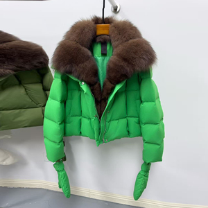 Veste matelassée de luxe tendance pour femme avec col en fourrure de <span class=keywords><strong>renard</strong></span> véritable, revers, duvet d'oie blanc, coupe ample, courte, chaude et épaisse, parka d'hiver - Product Image 4