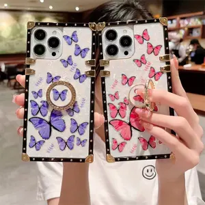 2022 New Luxury Designer Fancy Butterfly Trunk Phone Case Bling With Ring Holder For iPhone 14 13