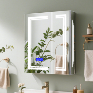 Armadietto a <span class=keywords><strong>specchio</strong></span> a LED in alluminio a doppia porta CAD-4292: pulsanti a sfioramento, antiappannamento, 3CCT, luminosità regolabile e <span class=keywords><strong>cabina</strong></span> luminosa - Product Image 1