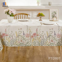 Nappe HuaLai sur mesure en faux coton et polyester, imprimé floral botanique ivoire, pour fête de jardin printanière