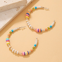 Boucles d'oreilles créoles en perles de riz et argile polymère, colorées, inspirées de la dopamine, douces, pour femmes, en forme de C