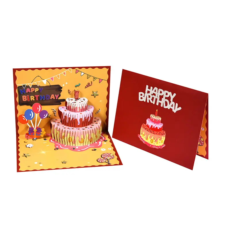 Kartu hadiah Pop-Up 3d kreatif baru kartu ulang tahun kue stroberi kartu ucapan 3d undangan dengan amplop
