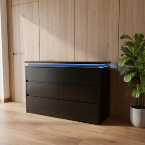 <span class=keywords><strong>Commode</strong></span> en bois noire moderne à 6 <span class=keywords><strong>tiroirs</strong></span>, personnalisée en usine, avec éclairage LED, pour salon, meuble de rangement - Product Image 5