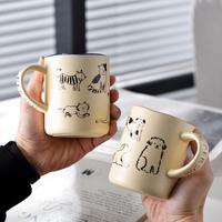 Tasse à eau en céramique HY7 avec motif mignon de chien et de chat, grande capacité 420 ml, tasse à café, logo personnalisé, tasse en céramique, tasse à café réutilisable pour le bureau