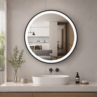 Miroir de salle de bain LED rond intelligent avec cadre en alliage d'aluminium brossé, cadeaux de maquillage pour femmes, fonction intelligente 3 couleurs, anti-buée