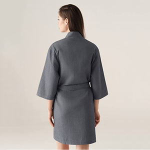 Maßgeschneiderte Waffel-Bademäntel, Weiße Bademäntel mit Gesticktem Logo, Kimono-Kragen, Unisex, Langer Bademantel aus Baumwolle für Spa - Product Image 5