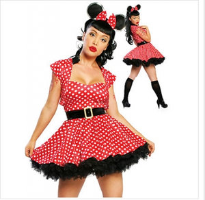 Venta al por mayor Sexy <span class=keywords><strong>Mickey</strong></span> Red Polka Dot Dress Adult Micky Costume - Product Image 1