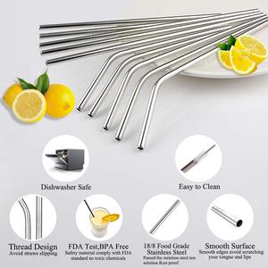 Set di cannucce in acciaio inox di dimensioni personalizzate e riutilizzabili set di cannucce in acciaio con spazzola <span class=keywords><strong>per</strong></span> la pulizia in metallo set di paglia 3 pezzi facile da <span class=keywords><strong>pulire</strong></span> - Product Image 6