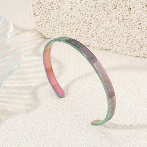 Bracelets et joncs en acier inoxydable plaqué or 18 carats, étanches, gravés à l'islam arabe, bijoux fins et élégants - Product Image 6