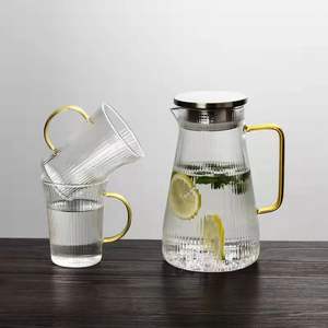Carafe à eau à motif de lignes verticales bon marché, bouilloire pour usage domestique, <span class=keywords><strong>pichet</strong></span> à eau <span class=keywords><strong>en</strong></span> <span class=keywords><strong>verre</strong></span> pour thé glacé aux fruits <span class=keywords><strong>avec</strong></span> <span class=keywords><strong>bouchon</strong></span> et ensemble de 4 tasses - Product Image 3