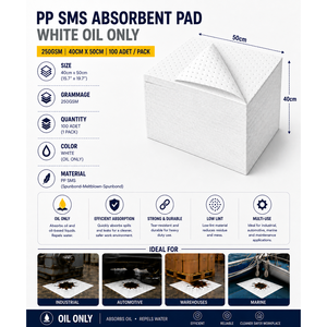 แผ่นดูดซับสารเคมีปิโตรเคมี ไลท์ สีขาว โพลีโพรพิลีน 100% ขนาด 40 x 50 ซม. - Product Image 2