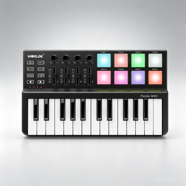 PANDAMINIc Portable 25 Key USB MIDI Controller Keyboard with RGB Beat Pads Pitch Mod Wheel Knobs Home Studio DAW Control Live DJ