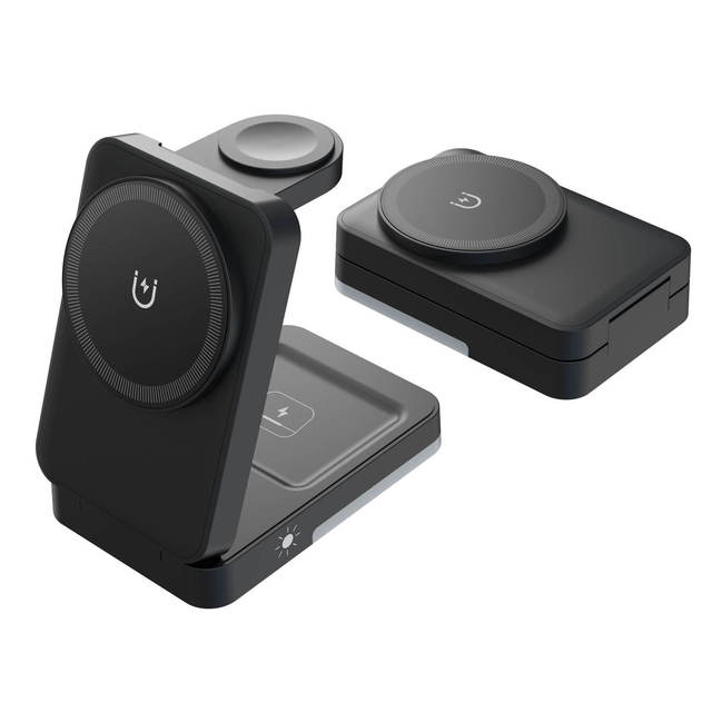 3-in-1 Magnetic Folding Wireless Charger Stand for Phone Smart Watch & Earphone-15W Fast Charging Portable Travel Design