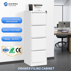 Armoire de classement verticale en acier à 4 tiroirs avec serrure, démontable et assemblable, pour cartes et dossiers - Product Image 1