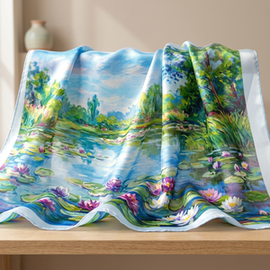 Écharpe en soie personnalisée, motif peinture à l'huile impressionniste, soie de mûrier de luxe, imprimé numérique, motif léopard uni, grand châle carré, vente en gros - Product Image 2