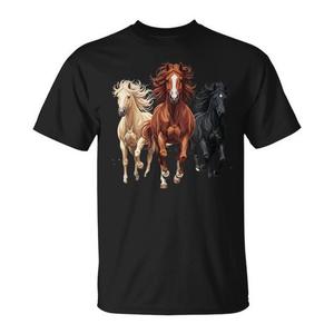 Camiseta con diseño de arte ecuestre de caballos salvajes y trío de caballos en carrera - Product Image 1