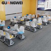 Bureau et chaise d'étudiant au design moderne, meubles de classe durables en métal mobiles avec tablette d'écriture pour le bureau et la formation