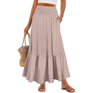 FOXA Falda larga floral estilo bohemio para mujer, falda de playa fluida con cintura alta y bolsillos para vacaciones, ropa de verano - Product Image 1