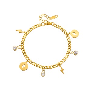 Gold Plated Stainless Steel Chain Bracelet With Lightning Bolt And Crystal Charms For Women Fashion Jewelry Gift - Product Image 5
