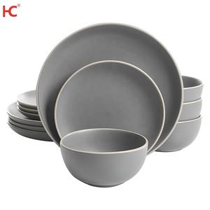 هو تشينغ اللون الأخضر الدائري مع حافة الذهبية الميلامين مجموعة أطباق تقديم سطح لامع ثابت غير قابل للكسر - Product Image 5