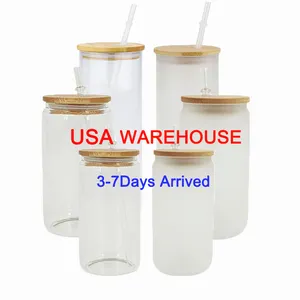 Tazas transparentes en blanco, lata de 12OZ, 16OZ, 25OZ, transparente, esmerilada, para cerveza, almacén de EE. UU.